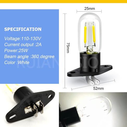 Ruiandsion 2pcs Microwave Bulb Z187 Base 110V 120V 25W LED Microwave Lamp Bulb for Universal Microwave Pear Oven Lamp, White in Saudi Arabia