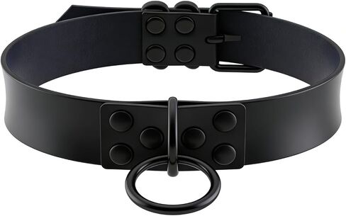 Black Geometric Gothic Leather Collar Choker Necklace Fashion Punk Jewelry Accessories Set for Unisex in Kuwait