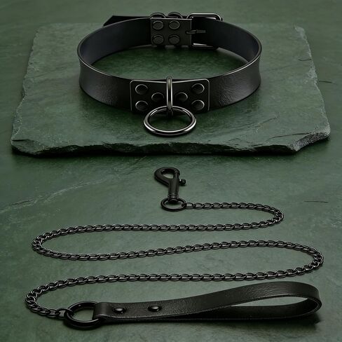 Black Geometric Gothic Leather Collar Choker Necklace Fashion Punk Jewelry Accessories Set for Unisex in Kuwait