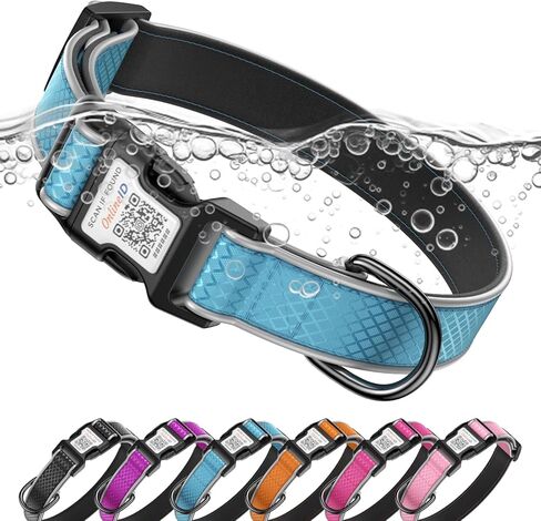 Reflective Personalized Dog Collar for Large Dogs, Soft Neoprene Padded Dog Collar with QR Code Anti-Lost Tag & Online Profile, Blue, L in Kuwait