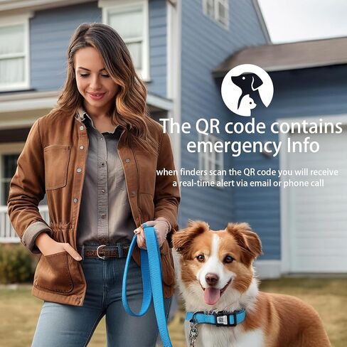 Reflective Personalized Dog Collar for Large Dogs, Soft Neoprene Padded Dog Collar with QR Code Anti-Lost Tag & Online Profile, Blue, L in Kuwait