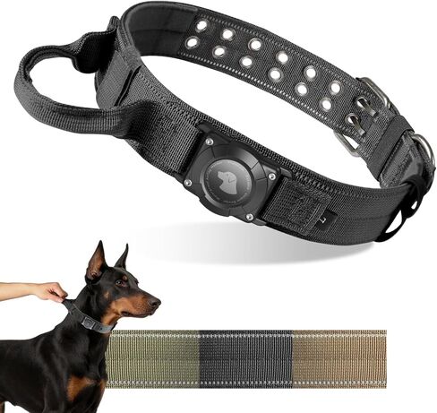 2026 Tactical Airtag Dog Collar, Reflective Dog Collar with Airtag Holder with Control Handle and Metal Buckle, Adjustable Military Waterproof GPS Dog Collar for Medium Large Dogs (Black, L) in Kuwait