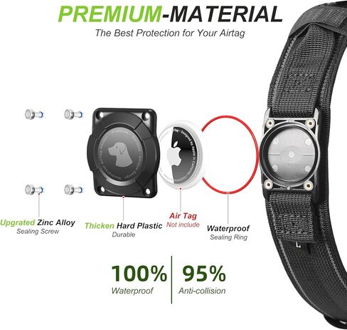 2026 Tactical Airtag Dog Collar, Reflective Dog Collar with Airtag Holder with Control Handle and Metal Buckle, Adjustable Military Waterproof GPS Dog Collar for Medium Large Dogs (Black, L) in Kuwait