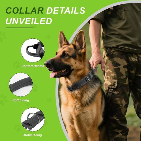 2026 Tactical Airtag Dog Collar, Reflective Dog Collar with Airtag Holder with Control Handle and Metal Buckle, Adjustable Military Waterproof GPS Dog Collar for Medium Large Dogs (Black, L) in Kuwait