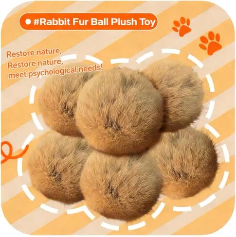 UBIETY Rabbit Fur Cat Toy Ball, Rabbit Soft Fluffy Cat, Furry Toy Washable Ball, Chasing and Indoor Exercise, Fun to Chase Kicking & Indoor Exercise Bonding(6pcs) in Kuwait