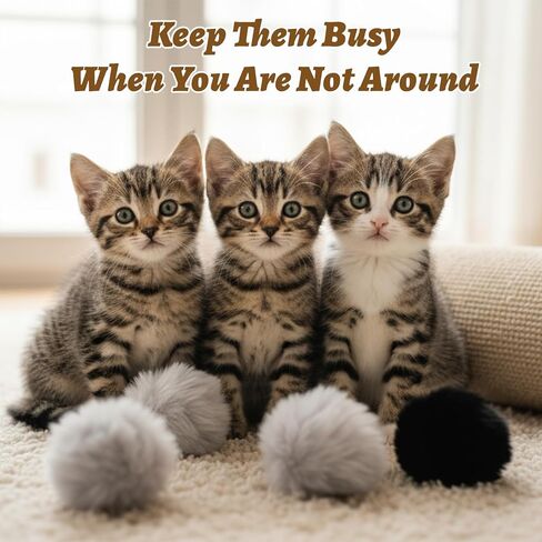 12 Pcs Fur Cat Toys Ball, Fuzzy Fur Ball Cat Toy, Soft Balls Furs Pom Poms Pet Supplies(Gray+Black+White) in Kuwait