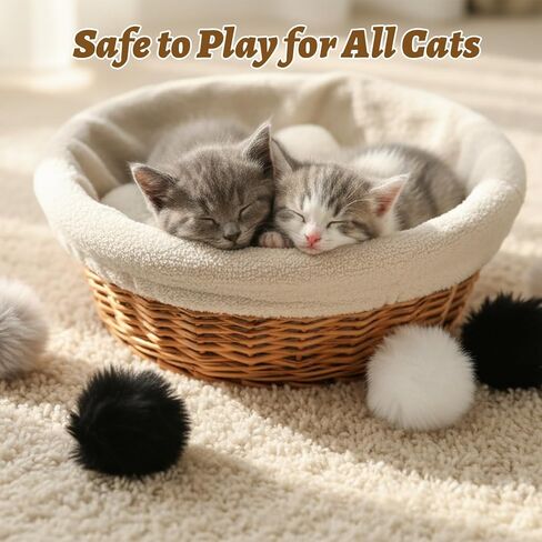 12 Pcs Fur Cat Toys Ball, Fuzzy Fur Ball Cat Toy, Soft Balls Furs Pom Poms Pet Supplies(Gray+Black+White) in Kuwait