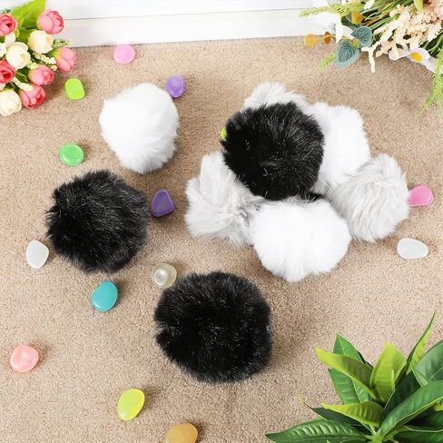 12 Pcs Fur Cat Toys Ball, Fuzzy Fur Ball Cat Toy, Soft Balls Furs Pom Poms Pet Supplies(Gray+Black+White) in Kuwait