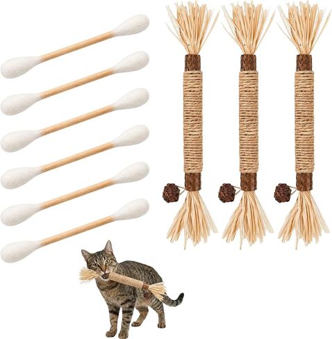 Qtip Cat Toy, Giant Qtip Cat Toy, 9 Pcs with Cotton Swab Design, Interactive Play for Indoor Cats and Kittens, Dental Teething Support and Catnip Entertainment in Kuwait