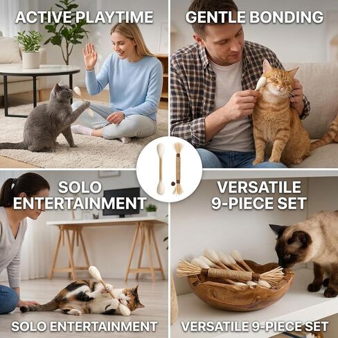 Qtip Cat Toy, Giant Qtip Cat Toy, 9 Pcs with Cotton Swab Design, Interactive Play for Indoor Cats and Kittens, Dental Teething Support and Catnip Entertainment in Kuwait