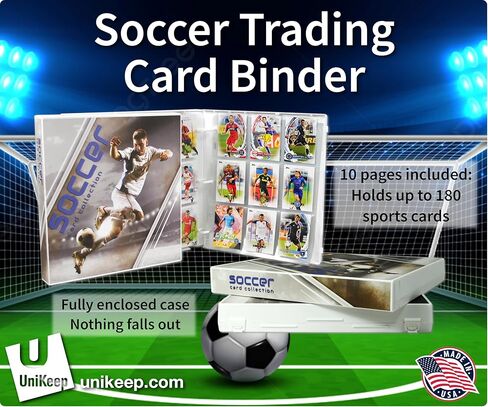 Unikeep Soccer Themed Trading Card Collection Binder with 10 Platinum Series Trading Card Pages. Fully Enclosed Case with a Locking Latch to Keep Cards Secure in Saudi Arabia