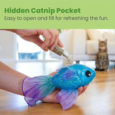 Catstages Beta Bliss Cat Toy, Plush Fish with Crinkle & Refillable Catnip, 8.3" in Kuwait