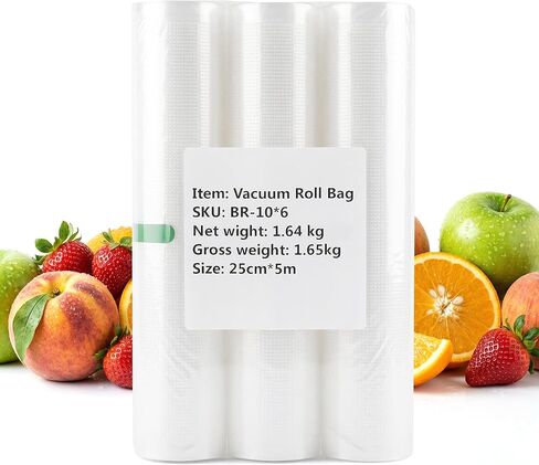 Vacuum Sealer Rolls, 10" x 16.4' Heavy Duty, BPA-Free, Customizable Size Food Storage Bags for Sous Vide, Meal Prep, Freezer & Fridge, Compatible with Most Vacuum Sealers in Kuwait