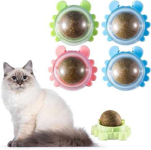Catnip Ball 4-Pack 360° Self-Rotating Rollers for Wall or Floor Mount Teeth Cleaning Anxiety Relief Catnip Play Interactive Exercise Enrichment Playtime Perfect for Multi-Cat Homes Supporting Cat in Kuwait