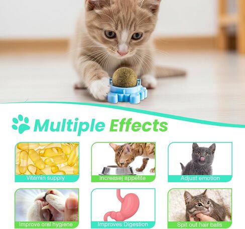 Catnip Ball 4-Pack 360° Self-Rotating Rollers for Wall or Floor Mount Teeth Cleaning Anxiety Relief Catnip Play Interactive Exercise Enrichment Playtime Perfect for Multi-Cat Homes Supporting Cat in Kuwait