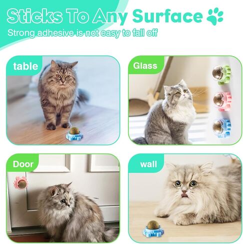 Catnip Ball 4-Pack 360° Self-Rotating Rollers for Wall or Floor Mount Teeth Cleaning Anxiety Relief Catnip Play Interactive Exercise Enrichment Playtime Perfect for Multi-Cat Homes Supporting Cat in Kuwait