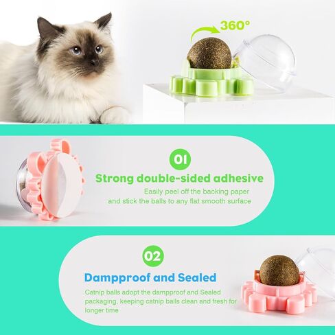 Catnip Ball 4-Pack 360° Self-Rotating Rollers for Wall or Floor Mount Teeth Cleaning Anxiety Relief Catnip Play Interactive Exercise Enrichment Playtime Perfect for Multi-Cat Homes Supporting Cat in Kuwait