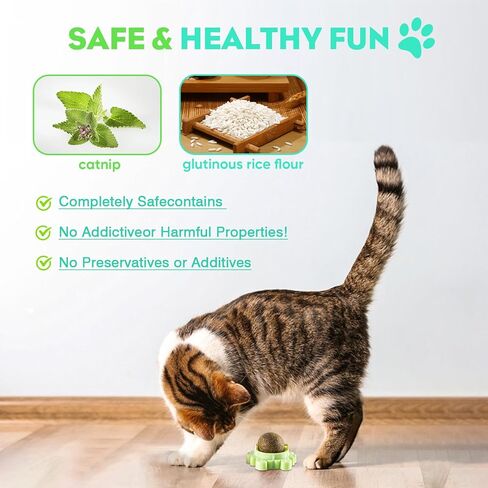 Catnip Ball 4-Pack 360° Self-Rotating Rollers for Wall or Floor Mount Teeth Cleaning Anxiety Relief Catnip Play Interactive Exercise Enrichment Playtime Perfect for Multi-Cat Homes Supporting Cat in Kuwait