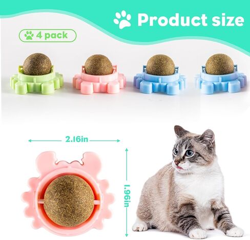 Catnip Ball 4-Pack 360° Self-Rotating Rollers for Wall or Floor Mount Teeth Cleaning Anxiety Relief Catnip Play Interactive Exercise Enrichment Playtime Perfect for Multi-Cat Homes Supporting Cat in Kuwait