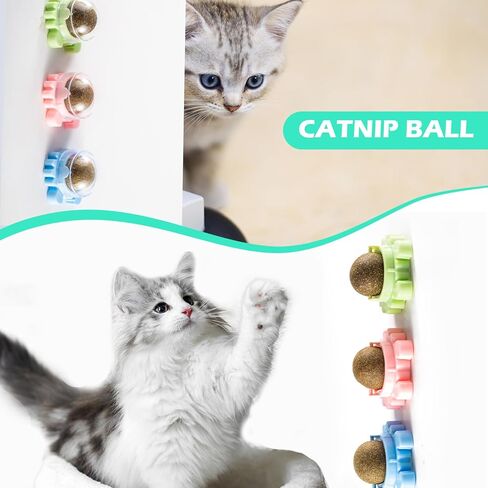 Catnip Ball 4-Pack 360° Self-Rotating Rollers for Wall or Floor Mount Teeth Cleaning Anxiety Relief Catnip Play Interactive Exercise Enrichment Playtime Perfect for Multi-Cat Homes Supporting Cat in Kuwait