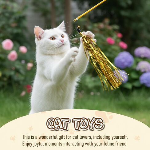 8Pcs Cat Wand Toy Replacement with Bell Metallic Foil Tassel, 9Inch Cat Wand Attachments for Most Cats Indoor Cats Interactive Chase Exercise, 4 Colors in Kuwait