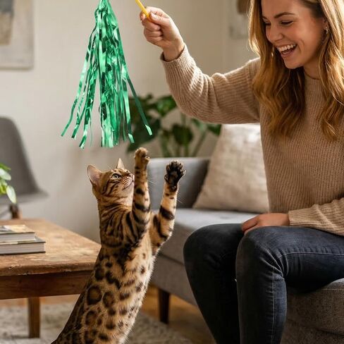 8Pcs Cat Wand Toy Replacement with Bell Metallic Foil Tassel, 9Inch Cat Wand Attachments for Most Cats Indoor Cats Interactive Chase Exercise, 4 Colors in Kuwait