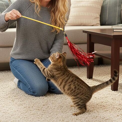 8Pcs Cat Wand Toy Replacement with Bell Metallic Foil Tassel, 9Inch Cat Wand Attachments for Most Cats Indoor Cats Interactive Chase Exercise, 4 Colors in Kuwait