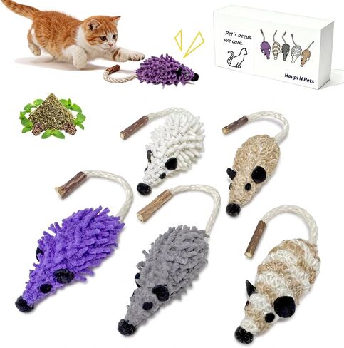 Happi N Pets 5 Pack Silvervine Mouse Cat Toys, Realistic Catnip Toys with Rattle Ball, Durable Interactive Kitten Toys for Bored Indoor Adult Cats, Premium Scratch-Resistant Fabric in Kuwait