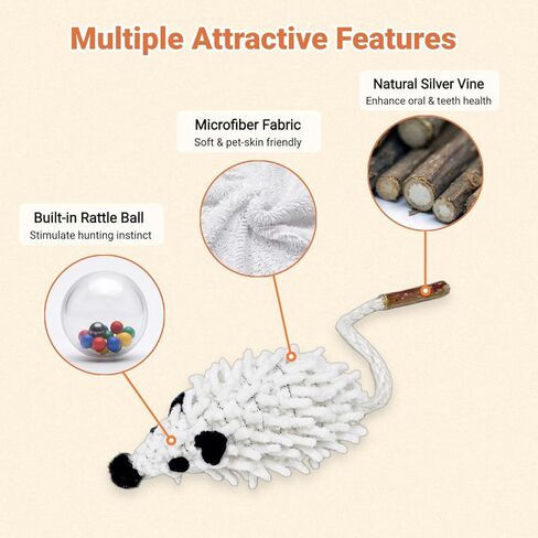 Happi N Pets 5 Pack Silvervine Mouse Cat Toys, Realistic Catnip Toys with Rattle Ball, Durable Interactive Kitten Toys for Bored Indoor Adult Cats, Premium Scratch-Resistant Fabric in Kuwait