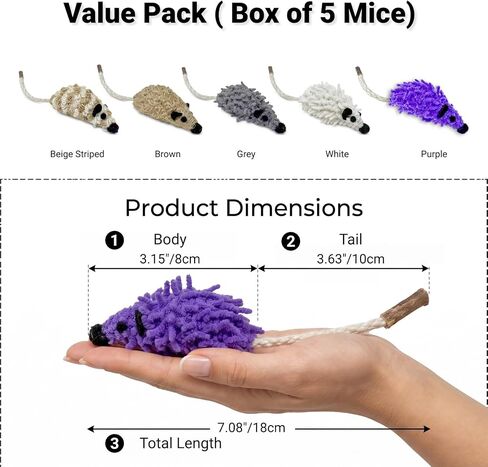 Happi N Pets 5 Pack Silvervine Mouse Cat Toys, Realistic Catnip Toys with Rattle Ball, Durable Interactive Kitten Toys for Bored Indoor Adult Cats, Premium Scratch-Resistant Fabric in Kuwait
