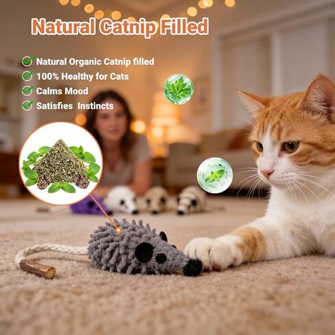 Happi N Pets 5 Pack Silvervine Mouse Cat Toys, Realistic Catnip Toys with Rattle Ball, Durable Interactive Kitten Toys for Bored Indoor Adult Cats, Premium Scratch-Resistant Fabric in Kuwait