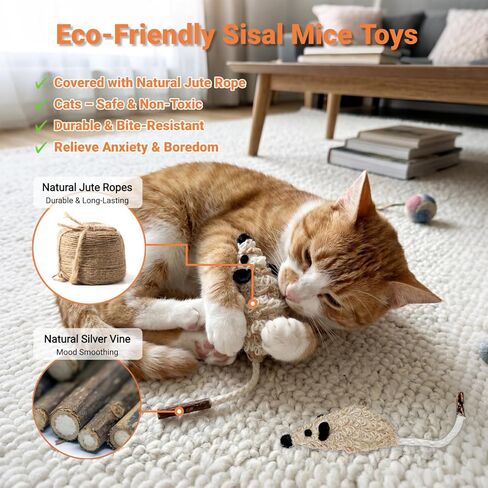 Happi N Pets 5 Pack Silvervine Mouse Cat Toys, Realistic Catnip Toys with Rattle Ball, Durable Interactive Kitten Toys for Bored Indoor Adult Cats, Premium Scratch-Resistant Fabric in Kuwait