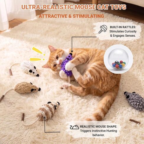 Happi N Pets 5 Pack Silvervine Mouse Cat Toys, Realistic Catnip Toys with Rattle Ball, Durable Interactive Kitten Toys for Bored Indoor Adult Cats, Premium Scratch-Resistant Fabric in Kuwait