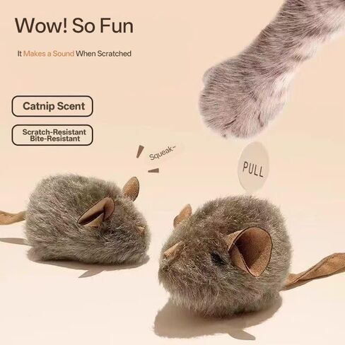 Realistic Squeaky Moving Mouse Toy for Cats - Plush Interactive Cat Toy with Sound, Automatic Electronic Cat Toy for Indoor Play, Alleviates Boredom (Ideal for Kittens & Adult Cats) in Kuwait