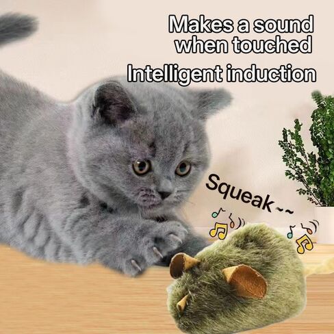 Realistic Squeaky Moving Mouse Toy for Cats - Plush Interactive Cat Toy with Sound, Automatic Electronic Cat Toy for Indoor Play, Alleviates Boredom (Ideal for Kittens & Adult Cats) in Kuwait
