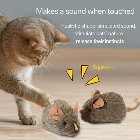 Realistic Squeaky Moving Mouse Toy for Cats - Plush Interactive Cat Toy with Sound, Automatic Electronic Cat Toy for Indoor Play, Alleviates Boredom (Ideal for Kittens & Adult Cats) in Kuwait