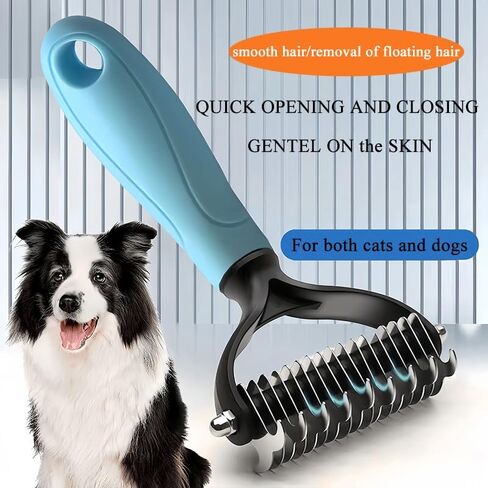 2-Sided Dematting & Deshedding Comb for Dogs & Cats, Versatile Undercoat Detangler Brush for Shedding, Matted Hair & Fur Remover Tool, Stress-Free Pet Grooming Rake in Kuwait