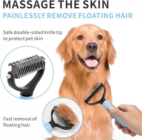 2-Sided Dematting & Deshedding Comb for Dogs & Cats, Versatile Undercoat Detangler Brush for Shedding, Matted Hair & Fur Remover Tool, Stress-Free Pet Grooming Rake in Kuwait