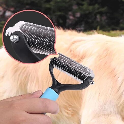 2-Sided Dematting & Deshedding Comb for Dogs & Cats, Versatile Undercoat Detangler Brush for Shedding, Matted Hair & Fur Remover Tool, Stress-Free Pet Grooming Rake in Kuwait
