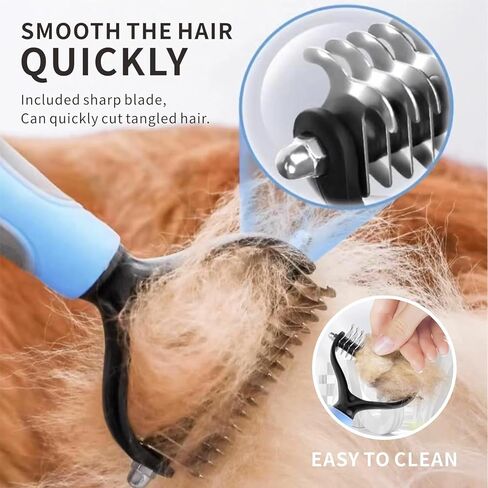 2-Sided Dematting & Deshedding Comb for Dogs & Cats, Versatile Undercoat Detangler Brush for Shedding, Matted Hair & Fur Remover Tool, Stress-Free Pet Grooming Rake in Kuwait