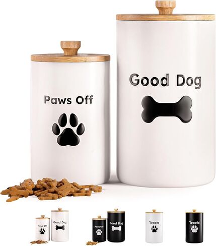 Dog Treat Container Airtight - 5 Inch Wide x 9 Inch Tall Ceramic Dog Treat Jar for Kitchen Counter with Airtight Bamboo Lid - 7 Cup Capacity Pet Treat Container - Doggie Cookie Jar - Treats Canister in Saudi Arabia