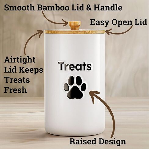 Dog Treat Container Airtight - 5 Inch Wide x 9 Inch Tall Ceramic Dog Treat Jar for Kitchen Counter with Airtight Bamboo Lid - 7 Cup Capacity Pet Treat Container - Doggie Cookie Jar - Treats Canister in Saudi Arabia