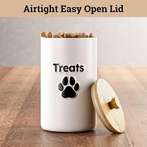 Dog Treat Container Airtight - 5 Inch Wide x 9 Inch Tall Ceramic Dog Treat Jar for Kitchen Counter with Airtight Bamboo Lid - 7 Cup Capacity Pet Treat Container - Doggie Cookie Jar - Treats Canister in Saudi Arabia