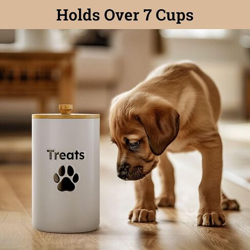 Dog Treat Container Airtight - 5 Inch Wide x 9 Inch Tall Ceramic Dog Treat Jar for Kitchen Counter with Airtight Bamboo Lid - 7 Cup Capacity Pet Treat Container - Doggie Cookie Jar - Treats Canister in Saudi Arabia