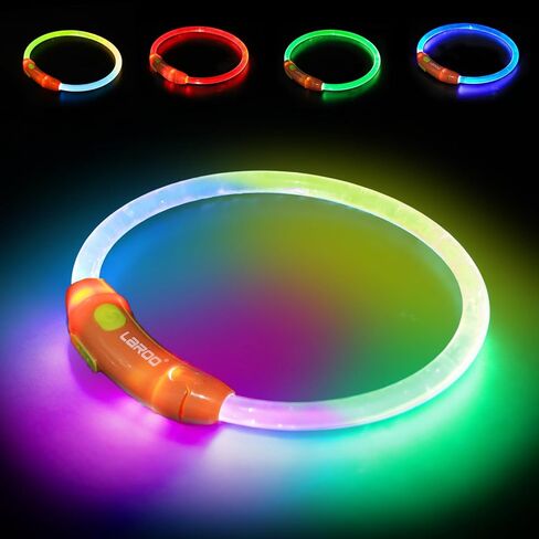 طوق الكلب LED، طوق لارو المضيء بألوان قوس قزح قابل لإعادة الشحن، طوق متوهج مرئي 360 درجة للمشي ليلاً، مصابيح آمنة مقاومة للماء للكلاب الصغيرة والمتوسطة والكبيرة in Kuwait