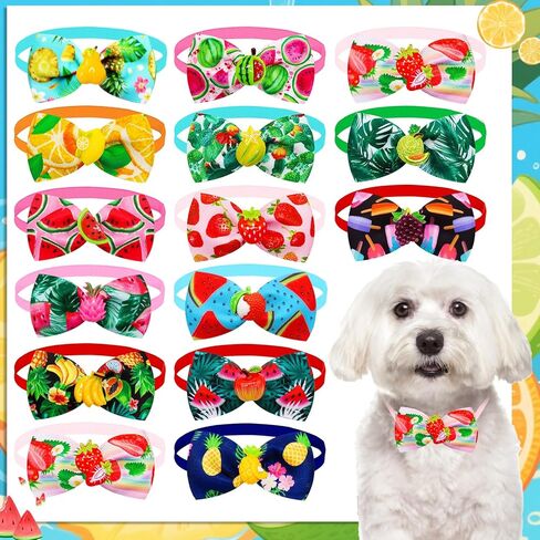15pcs Summer Dog Bow Ties Bulk Adjustable Hawaii Fruit Pattern Pet Collar Bows for Small Medium Dogs Boys Girls Pet Collar Accessories in Saudi Arabia