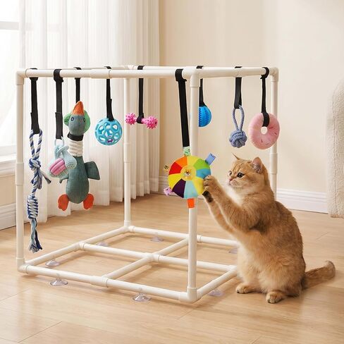 Puppy Play Gym with 15 Toys, Puppy Toys to Keep Them Busy Indoor Play Gym for Mental Stimulation, 23.2" Small Dog Play PVC Frame with Straps in Kuwait