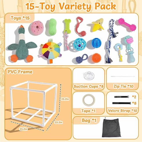 Puppy Play Gym with 15 Toys, Puppy Toys to Keep Them Busy Indoor Play Gym for Mental Stimulation, 23.2" Small Dog Play PVC Frame with Straps in Kuwait