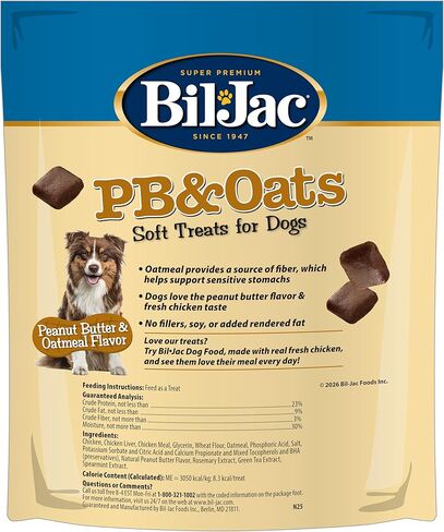 Bil-Jac PB & Oats Soft Treats for Dogs | Peanut Butter & Oatmeal Flavor | 10 oz in Kuwait