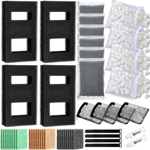 Threlaco 4 Set Aquarium Filter Compatible with Fluval SPEC, EVO, Betta and Flex Desktop Aquarium Series, Foam Filter, Carbon, Ammonia/Phosphate/Nitrite Remover Pad, Ceramic Ring, Cord, Grease & Bag in Kuwait